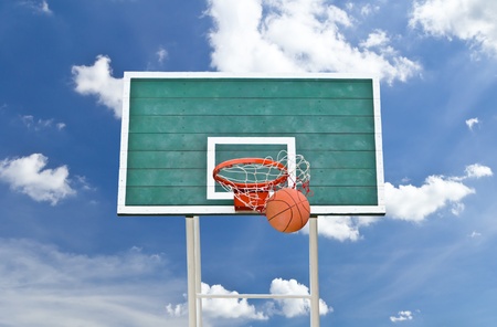 basketball hoop against blue sky