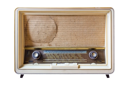 vintage radio isolated on white backgroundの写真素材
