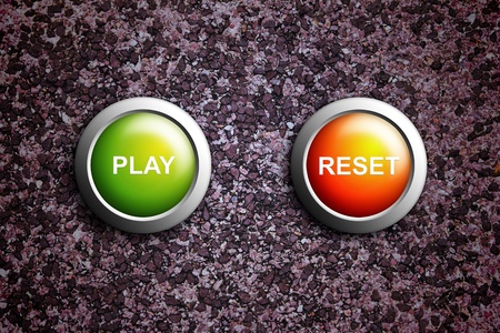 play and reset button on grunge textureの写真素材
