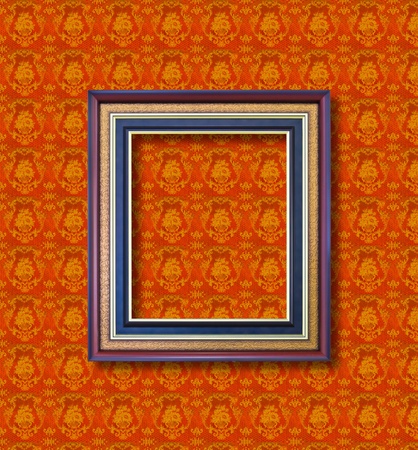 wood frame on yellow wallpaperの写真素材