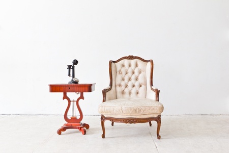 vintage luxury armchair in white roomの写真素材
