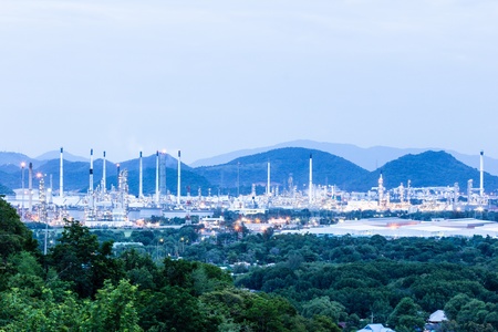 Oil refinery plant at twilight night