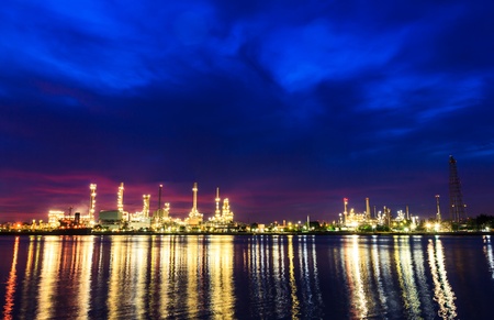 Oil refinery plant at twilight morningの写真素材