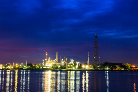 Oil refinery plant at twilight morningの写真素材