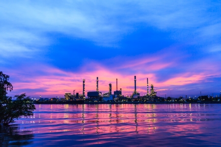Oil refinery plant at twilight morningの写真素材