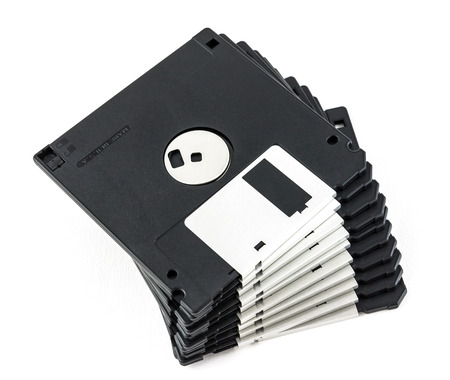 black diskette isolated on white backgroundの写真素材