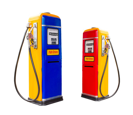 vintage gasoline fuel pump dispenser isolated with clipping pathの写真素材