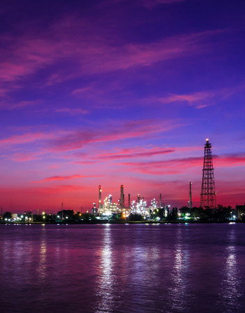 Oil refinery plant at twilight morningの写真素材