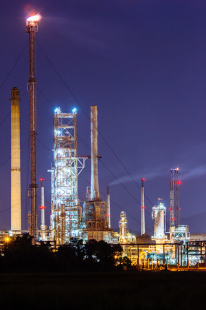 petrochemical oil refinery plant at nightの写真素材