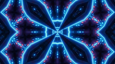 blue red scifi kalaidoscope with glowing patternの写真素材