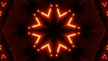 red orange star kalaidoscope with glowing pattern background wallpaperの写真素材