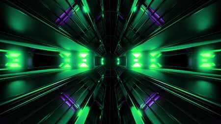 dark black space tunnel with green glowing artefact 3d renderingの写真素材