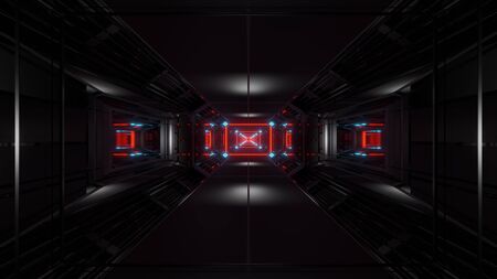 dark black space tunnel with glowing lights 3d rendering backgroundの写真素材