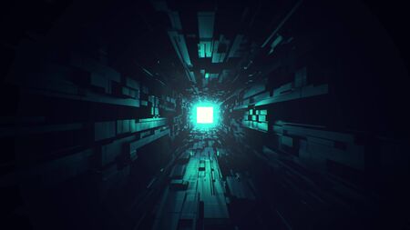 futuristic space tunnel corridor with nice glowing shine background 3d renderingの写真素材