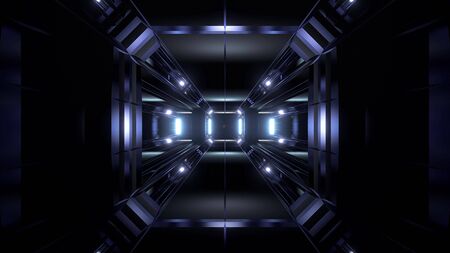 futuristic science-fiction tunnel corridor 3d illustration backgroundの写真素材