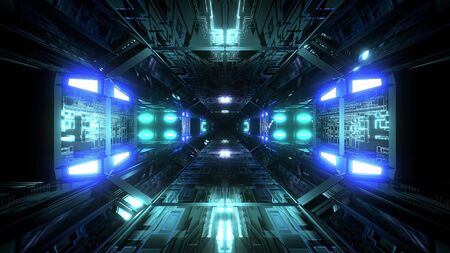futuristic science-fiction tunnel corridor 3d illustration background wallpaperの写真素材