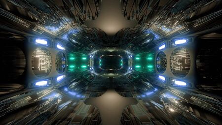 futuristic science-fiction tunnel corridor 3d illustration background wallpaperの写真素材