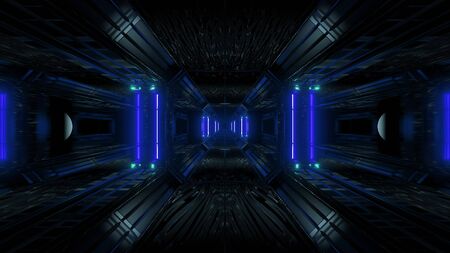 dark space scifi tunnel background with abstract texture background 3d illustrationの写真素材