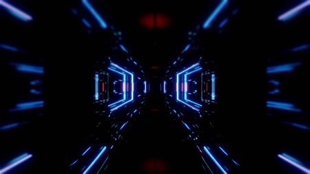 scifi space tunnel corridor with glowing shiny lights 3d illustration background