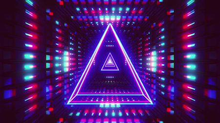 glowing wireframe triangle with metal shining background 3d illustration