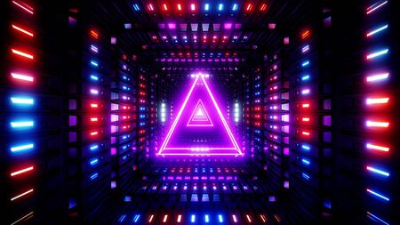 glowing wireframe triangle with metal shining background 3d illustration