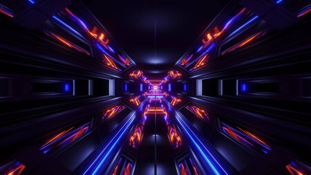 beautiful futuristic scifi space ship tunnel background 3d illustration 3d renderingの写真素材