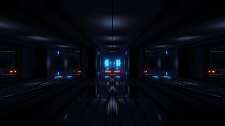 clean style black tunnel corridor background with blue glow background 3d rendering