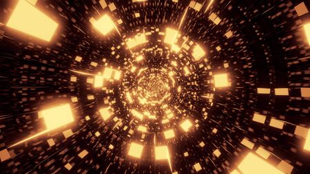 abstract glowing and reflective pattern tunnel design 3d illustrationの写真素材