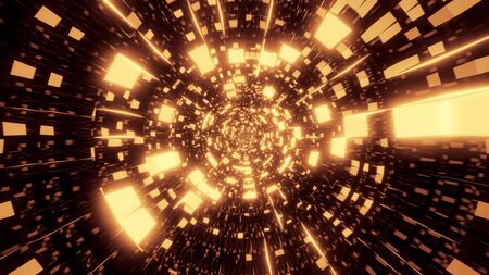 abstract glowing and reflective pattern tunnel design 3d illustrationの写真素材