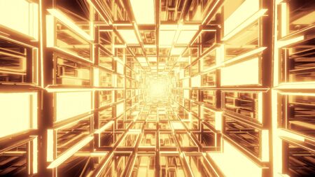 abstract glass tunnel with glowing colors background wallpaper 3d illustrationの写真素材