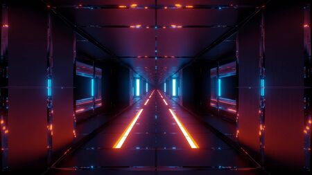 futuristic space sci-fi tunnel with hot metal 3d rendering wallpaper backgrounds