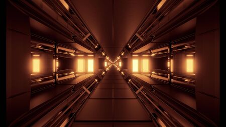 futuristic glowing scifi space tunnel corridor 3d illustration background wallpaperの写真素材