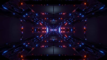 dark space sci-fi tunnel corridor with futuritic reflection 3d rendering wallpaper background