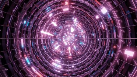 abstract metal tunnel with colorful reflection 3d illustration background wallpaper, abstract design...