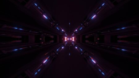 dark futuristic scifi tunnel corridor 3d rendering background wallpaperの写真素材