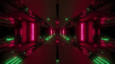 futuristic sci-fi tunnel corridor with cool nice reflection 3d rendering wallpaper backgroundの写真素材