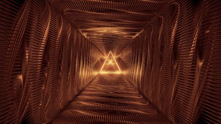 abstract holy glowing triangle wireframe design with metal background 3d rendering wallpaper