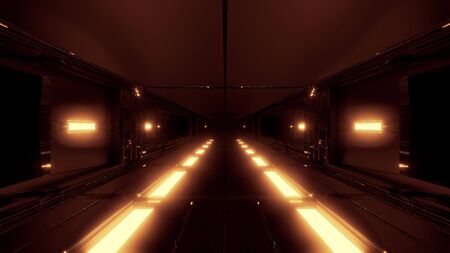 dark futuristic scifi tunnel with hot metal glowing in bottom 3D illustration wallpaper background