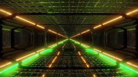 futuristic fantasy scifi wireframe tunnel building 3d rendering wallpaper background designの写真素材