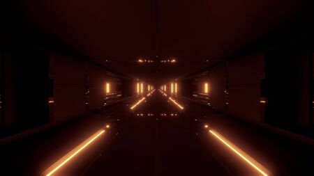 futuristic sci-fi tunnel corridor building with hot metal 3d illustration wallpaper background