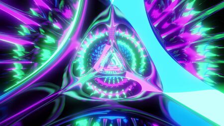 glowing triangle astract wireframe muticolor colorful 3d illustration design,