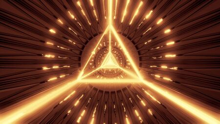 glowing triangle astract wireframe golden 3d illustration design,