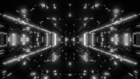 futuristic sci-fi space hangar with nice glowing lights 3d illustration wallpaper background, modern scifi science-fiction buildingの写真素材