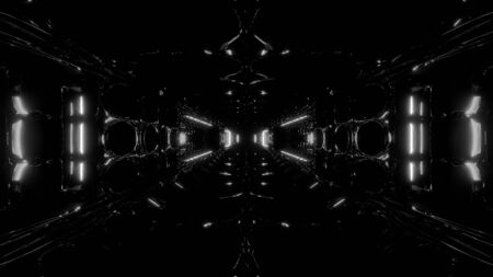 futuristic sci-fi tunnel design with nice reflections 3d illustration wallpaper background, future modern scifi building 3d renderingの写真素材