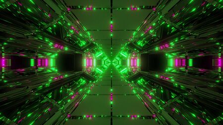 futuristic high reflective sci-fi space tunnel corridor hangar 3d illustration wallpaper background...