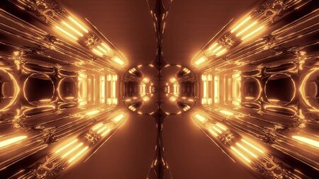 futuristic scifi space alien tunnel corridor with cool science-fiction reflections 3d rendering background wallpaper, future sci-fi space ship tunnel 3d illustrationの写真素材