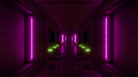 clean futuristic scifi tunnel corridor with nice reflections 3d rendering background wallpaper, future sci-fi space ship tunnel 3d illustrationの写真素材