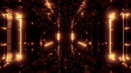 futuristic scifi fantasy hangar tunnel corridor with brick texture and nice reflections 3d rendering background wallpaperの写真素材