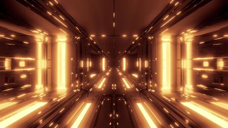 futuristic scifi fantasy hangar tunnel corridor with hot metal steal and nice reflections 3d rendering background wallpaperの写真素材