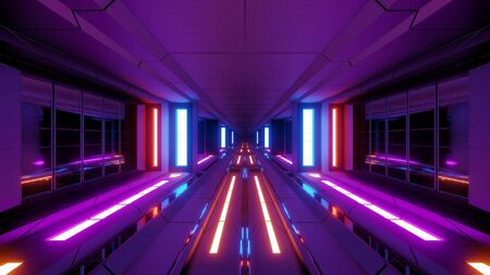 futuristic scifi tunnel corridor with hot metl and nice reflection 3d illustration wallpaper...